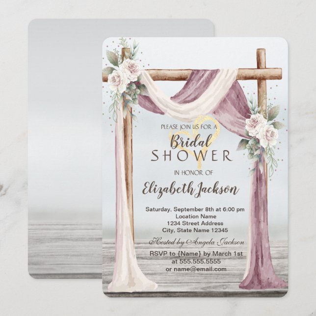 Convites Chuva de Noiva Beach Arbor (Frente/Verso)