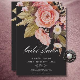 Convites Chuva de Noiva Black Moody Pink Blush Blooms