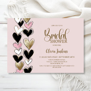 Convites Chuva de Noiva Black Pink Gold Hearts