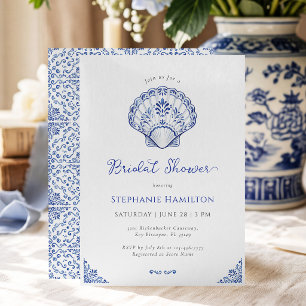Convites Chuva de Noiva Blue Chinoiserie Seashell