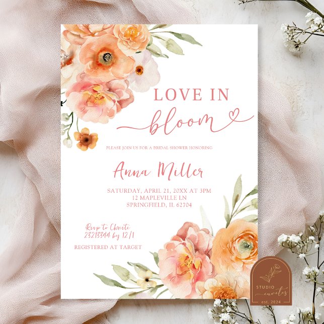 Convites Chuva de Noiva Blush Peach Love in Bloom (Criador carregado)