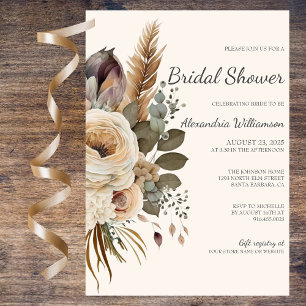 Convites Chuva de Noiva Boêmia com Bouquet e Penas