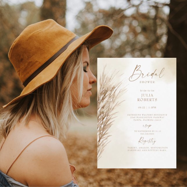 Convites Chuva de Noiva Boho Boêmia Grama das Pampas Creme (Criador carregado)
