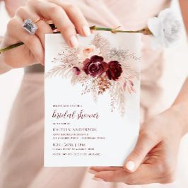 Convites Chuva de Noiva Boho Burgundy Grama de Pampas Rosas
