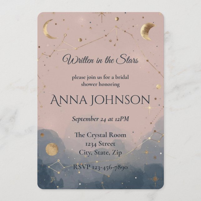 Convites Chuva de Noiva Boho Celestial Escrita nas Estrelas (Frente)