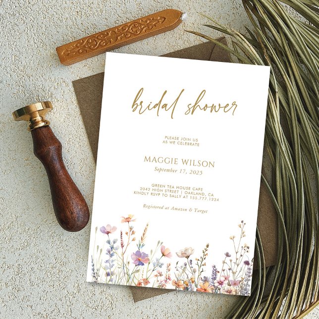 Convites Chuva de Noiva Boho Chic com Flores Silvestres (Boho Chic Wildflower Bridal Shower Invitation Personalized)