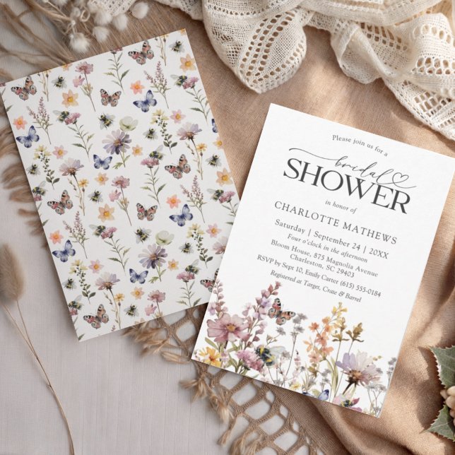 Convites Chuva de Noiva Boho Flor de Aguarela Floral (Criador carregado)