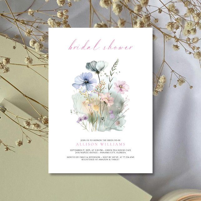 Convites Chuva de Noiva Boho Flor Silvestre Aquarela (Elegant Blush & Boho: Wildflower Bridal Shower Invitation Personalized)