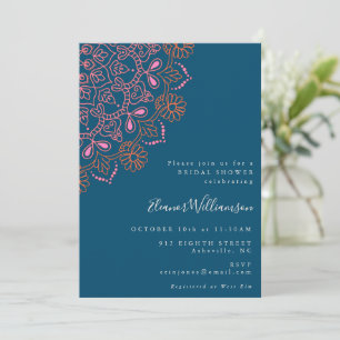 Convites Chuva de Noiva Boho Floral Mandala Azul Teal
