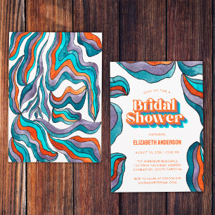 Convites Chuva de Noiva Boho Groovy Retro Ousada Colorida O