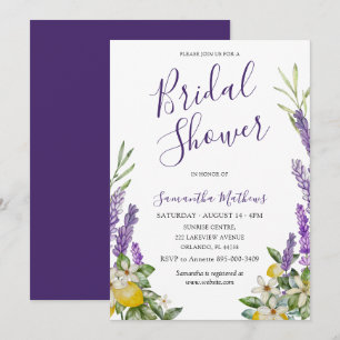 Convites Chuva de Noiva Boho Limões e Lavanda Aquarela