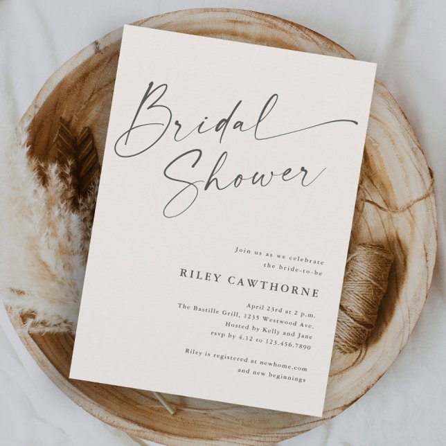 Convites Chuva de Noiva Boho Marfim Roteiro Moderno (Modern elegant script boho bridal shower invitations.)