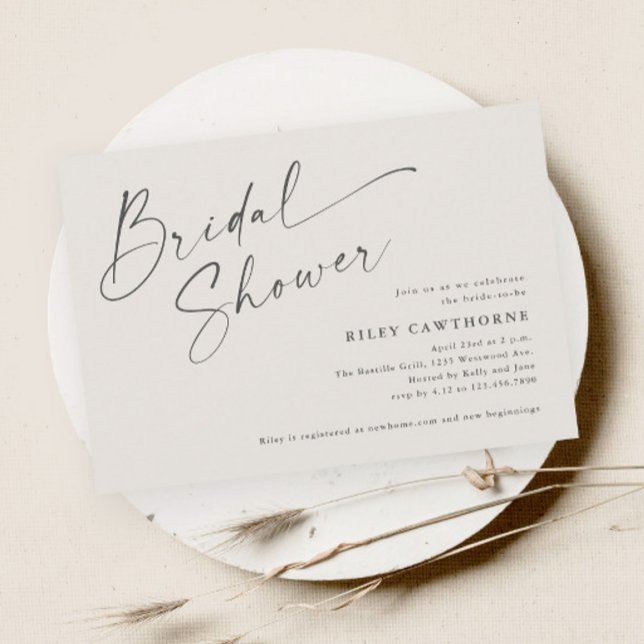 Convites Chuva de Noiva Boho Marfim Roteiro Moderno (Modern script boho bridal shower invitation.)