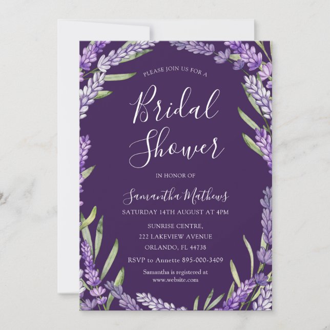 Convites Chuva de Noiva Boho Roxo Lavanda Aquarela (Frente)
