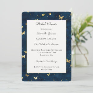 Convites Chuva de Noiva Borboletas Douradas Azul Celestial