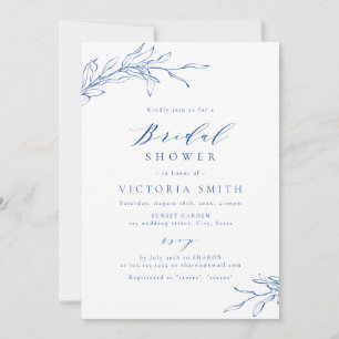 Convites Chuva de noiva botânica simples e elegante em azul