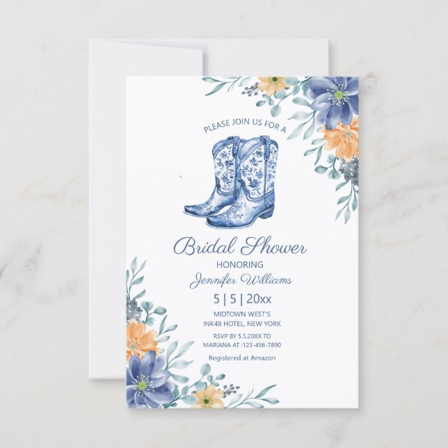 Convites chuva de noiva botas de vaqueira flores ocidental  (Frente)