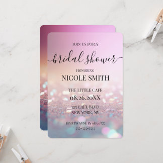 Convites Chuva de Noiva Brilho Rosa Personalizada