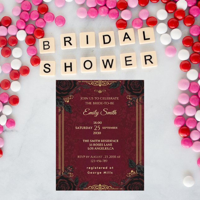 Convites Chuva de Noiva Burgundy&RosaseGótico Romântico (Criador carregado)