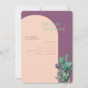 Convites Chuva de Noiva Cacto Orquídea & Bege Geométrico