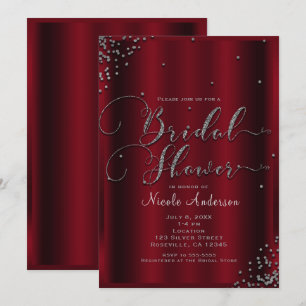 Convites Chuva de Noiva Cantos Confetes Vermelhos e Prata