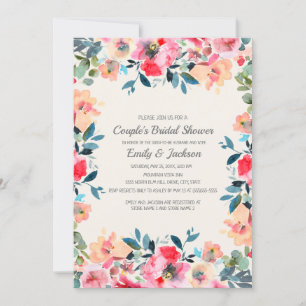 Convites Chuva de Noiva Casal Floral Rosa Marfim Primavera