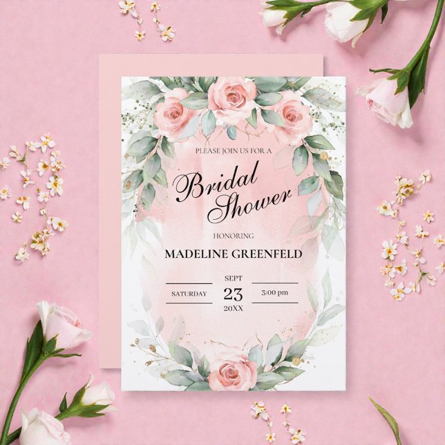 Convites Chuva de Noiva Casamento Flores Rosa Aquarela (Criador carregado)