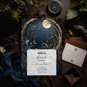 Convites Chuva de Noiva Celestial Dourado Azul Meia-Noite