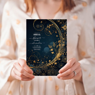 Convites Chuva de Noiva Celestial Dourado Azul Meia-Noite