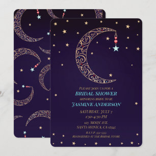 Convites Chuva de Noiva Celestial Lua em Fio de Ouro Roxo