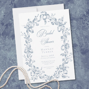Convites Chuva de Noiva Clássica Elegante Fita Oval Azul