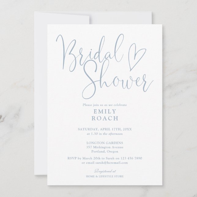 Convites Chuva de Noiva Código QR em Script Elegante Azul P (Frente)