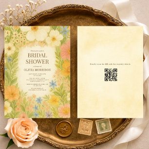 Convites Chuva de Noiva Código QR Floral Jardim Botânico