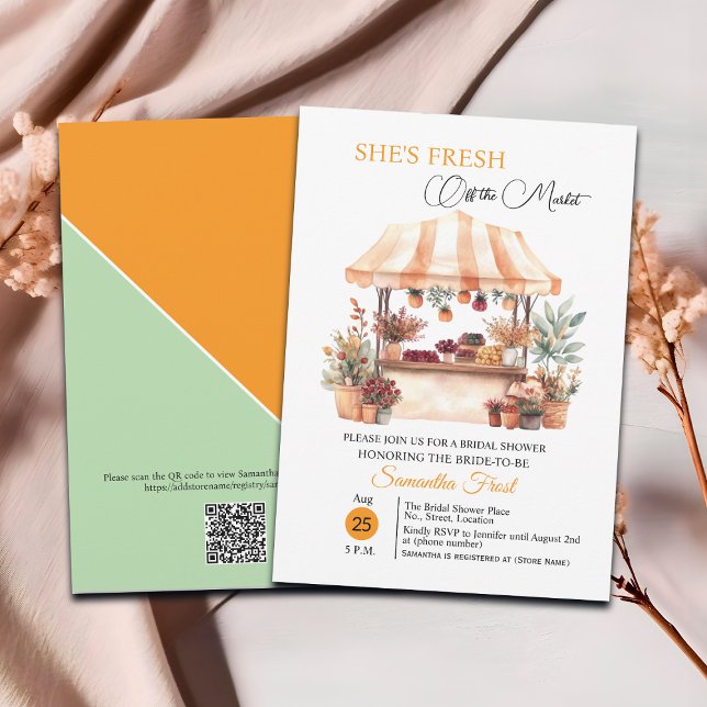 Convites Chuva de Noiva Código QR 'Fora do Mercado' Floral  (Criador carregado)
