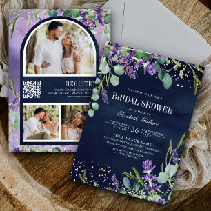 Convites Chuva de Noiva Código QR Lavanda Eucalipto Azul-Ma