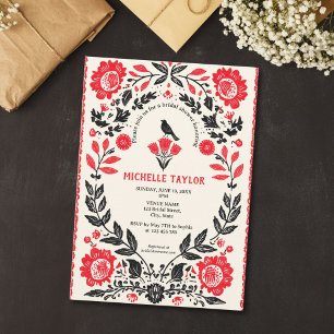 Convites Chuva de Noiva Colorida com Tema Mexicano Floral F