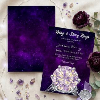 Convites Chuva de Noiva com Anel de Diamante Roxo Noite Est