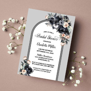 Convites Chuva de Noiva com Arco Floral Preto e Cinza