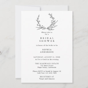 Convites Chuva de Noiva com Arte de Linha Floral Minimalist