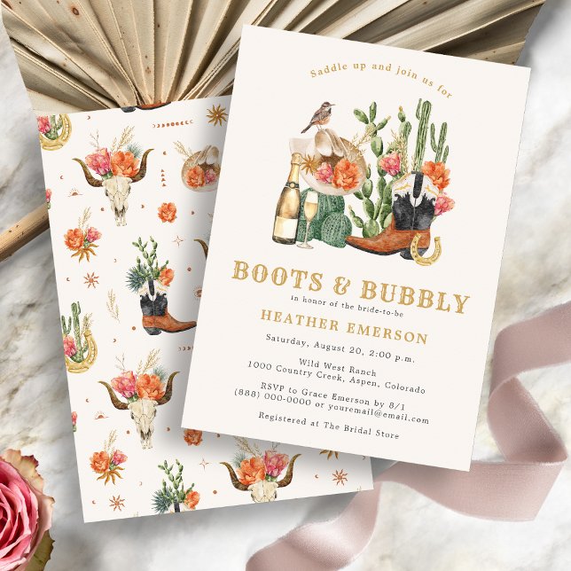 Convites Chuva de Noiva com Botas (Watercolor Boots and Bubbly Bridal Shower Invitation by Painted Papery
)