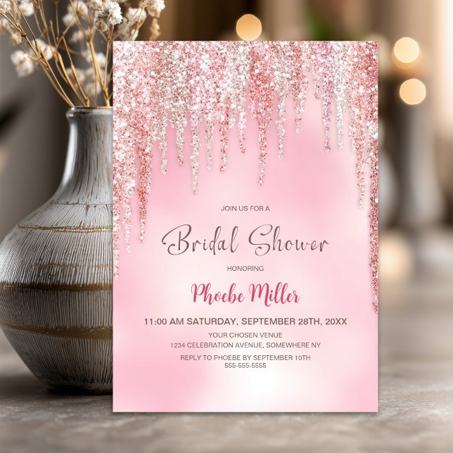 Convites Chuva de Noiva com Brilho Rosa (Criador carregado)