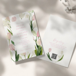 Convites Chuva de Noiva com Código QR de Tulipa Rosa Suave