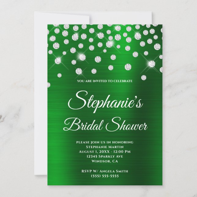 Convites Chuva de Noiva com Diamante Brilhante e Seda Esmer (Frente)