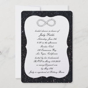 Convites Chuva de Noiva com Diamante Brilho Preto Infinito
