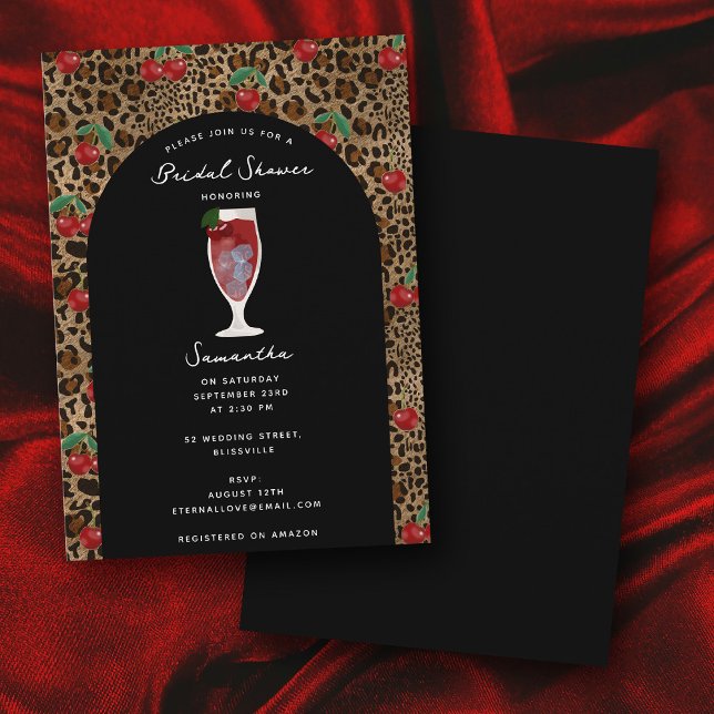 Convites Chuva de Noiva com Estampa de Leopardo e Guepardo (Leopard Cheetah Print Cherry Bridal Shower Invitation)