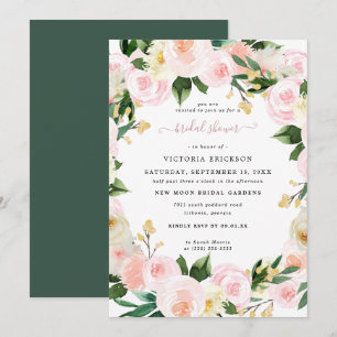 Convites Chuva de Noiva com Florais Rosa em Aquarela