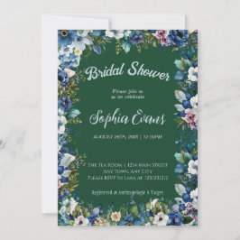 Convites Chuva de Noiva com Flores Azuis e Brancas Verdes