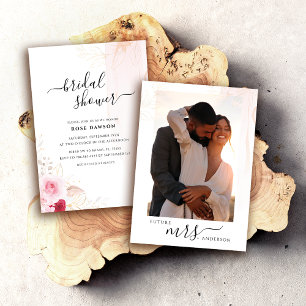 Convites Chuva de Noiva com Flores de Aquarela Rosa