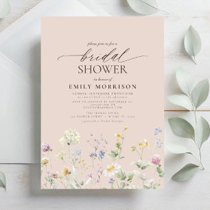 Convites Chuva de Noiva com Flores de Jardim Rosa em Aquare