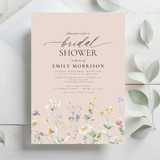 Convites Chuva de Noiva com Flores de Jardim Rosa em Aquare (Criador carregado)